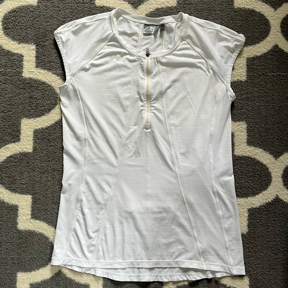 ATHLETA Women's White Athletic Top zip womens cap sleeve
